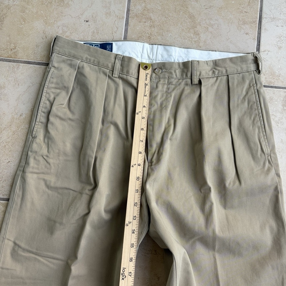 Polo Ralph Lauren Pants Mens 36x32 Khaki Andrew Double Pleated High Rise Chino - Picture 8 of 10